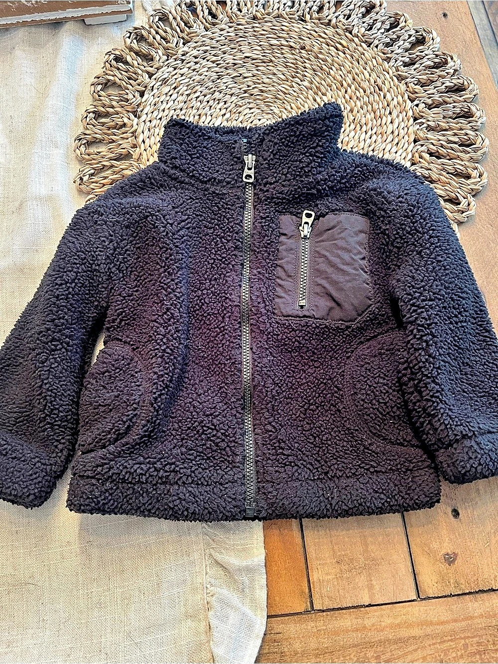 Baby Sherpa Zip Jacket Black Size 3-6m